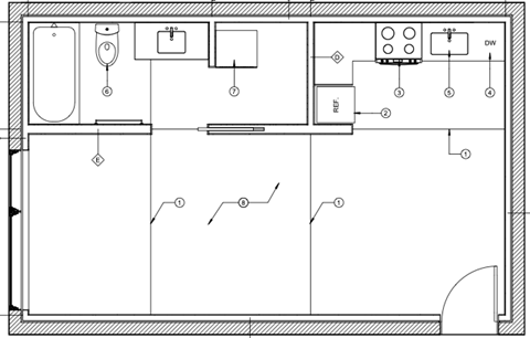 Floor plan for studio, 1 bath, 504 sqft